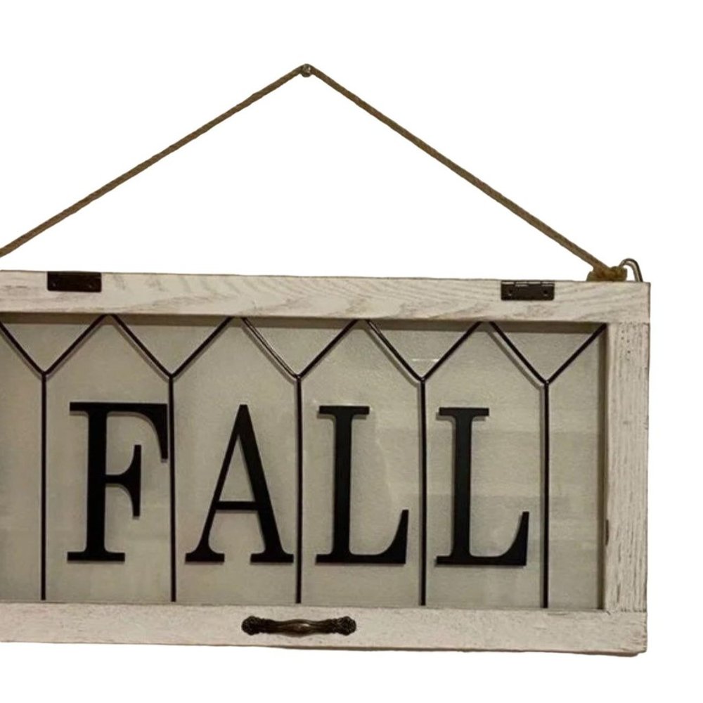Fall Wall Sign Decor White Wood Glass Window Frame Rustic Farmhouse